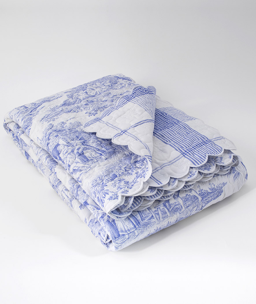 Dessus De Lit Piqué Coton Bleu - 2 Places 200x266 Cm - Fabriqué Italie