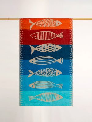 Drap de plage en coton motif poissons 100x180 cm