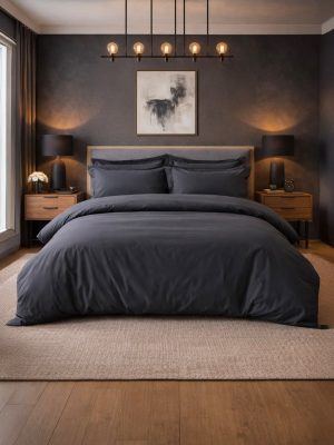 Ambiance chambre parure percale unie Anthracite
