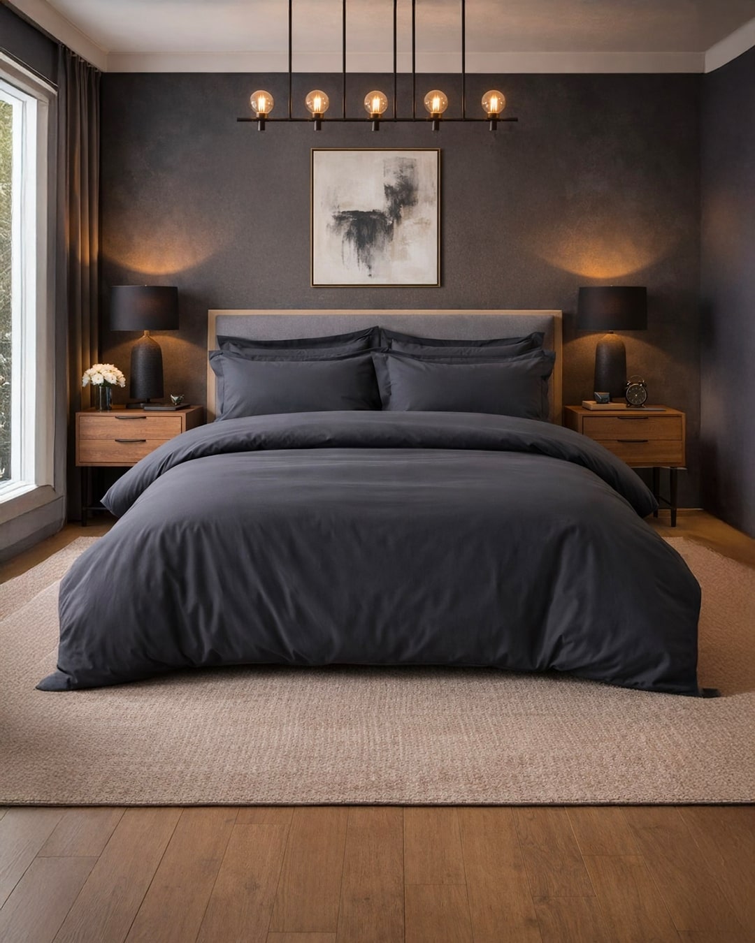 Ambiance chambre parure percale unie Anthracite