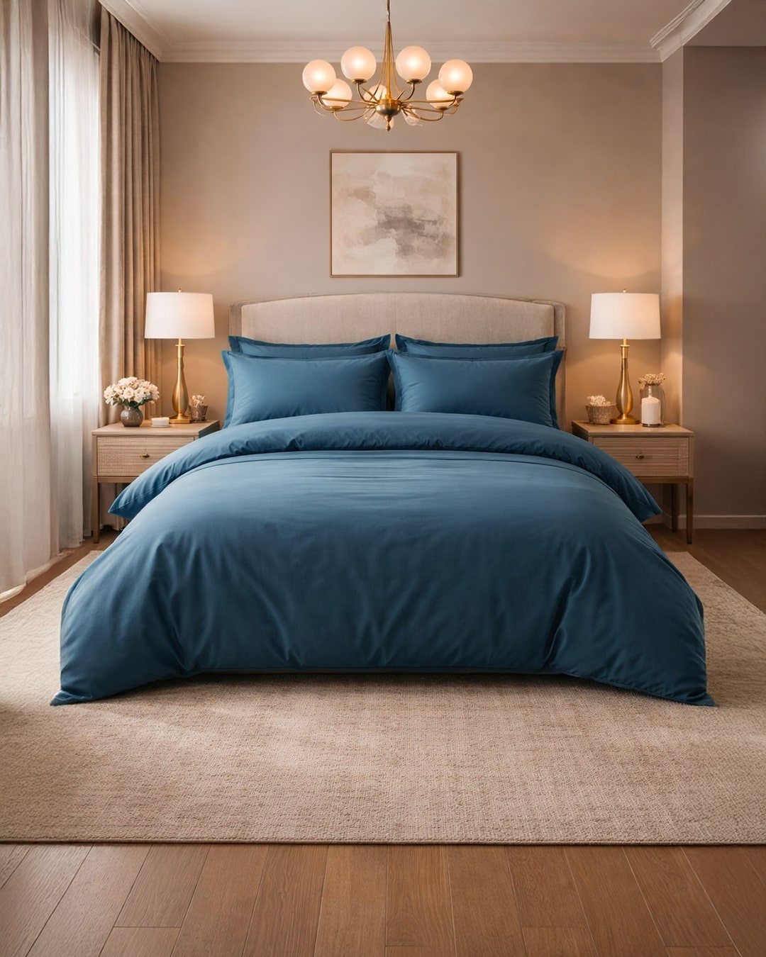 Ambiance chambre parure percale unie Céladon