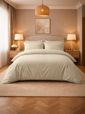 Ambiance chambre parure percale unie Lin
