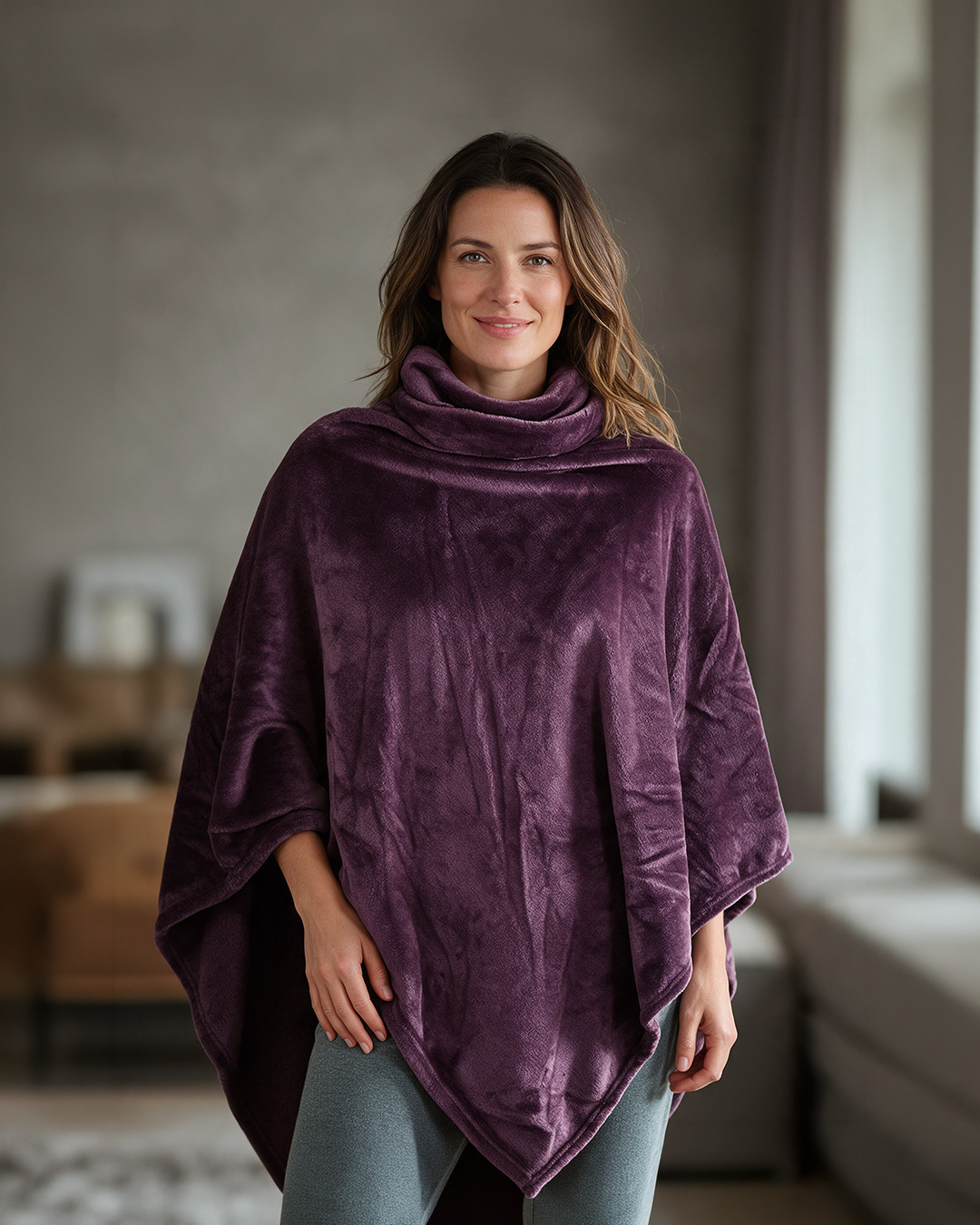 Poncho microfibre – Aubergine